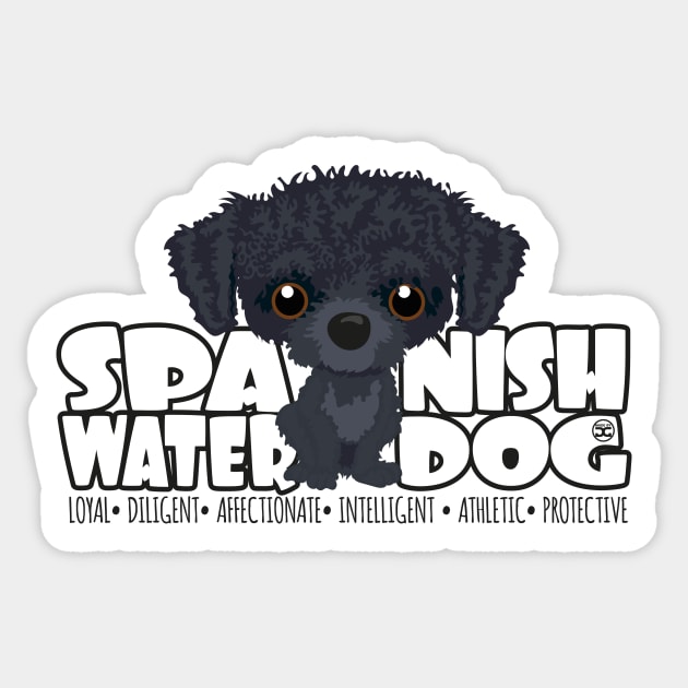 Spanish Water Dog (Black) - DGBigHead Sticker by DoggyGraphics